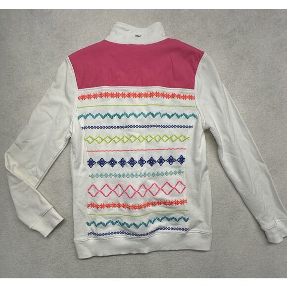 Vineyard Vines Womens Small Island Embroidered Multi Colored Quarter Zip Shep - Picture 7 of 7